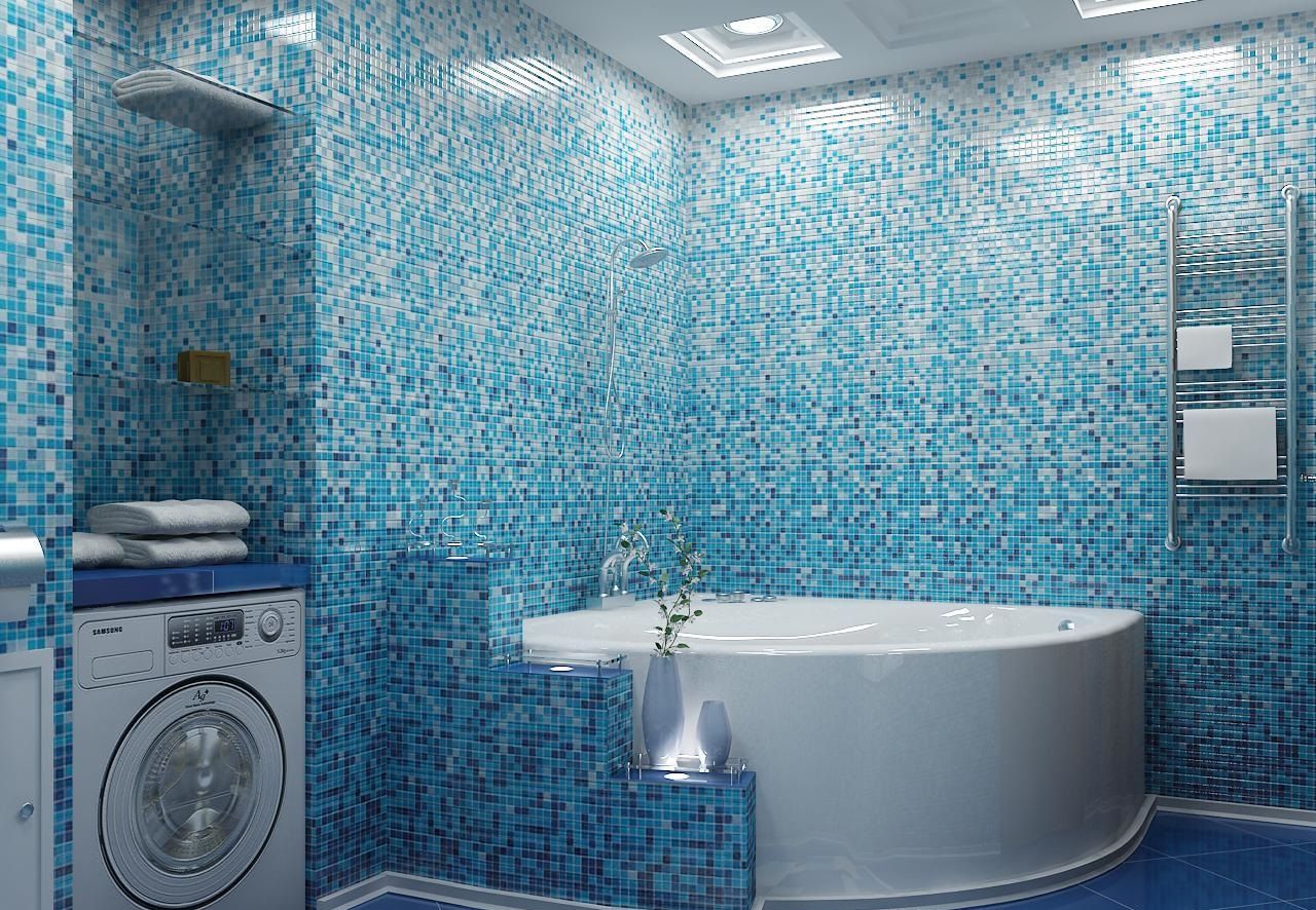 Ванна с голубой мозаикой